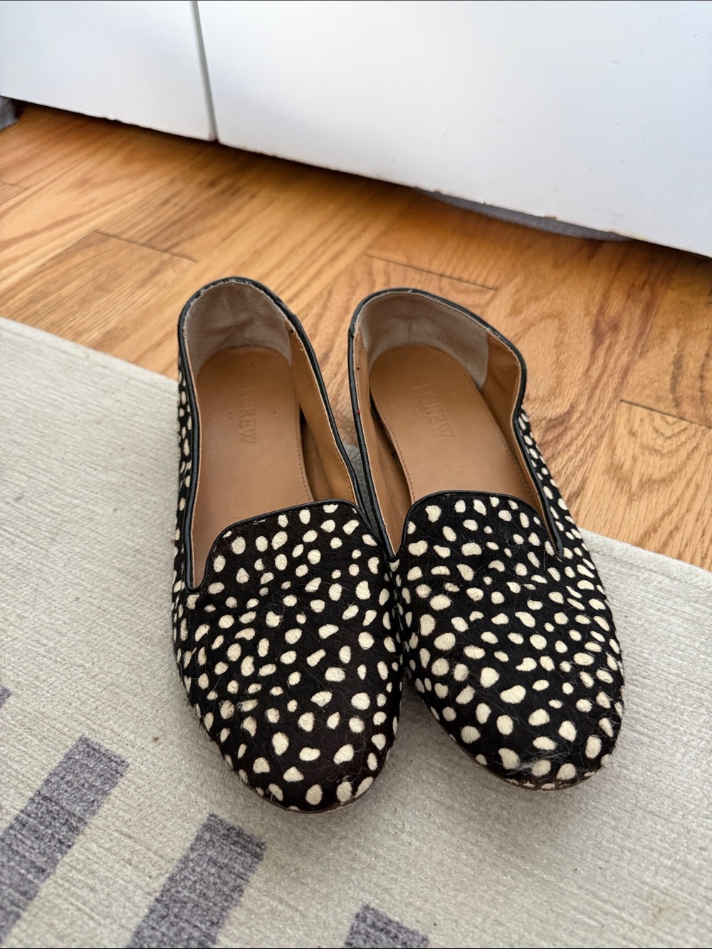 J. Crew Black and White Calf-Hair Loafers